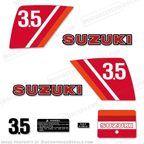 Suzuki 3.5 hp Decal Kit - 1980's 80, 1980. 3, 3 and a half, 3.5 horsepower, 3.5hp, suzuki 3.5, 81, 82, 83, 80, 1980, 1981, 1982, 1983, INCR10Aug2021