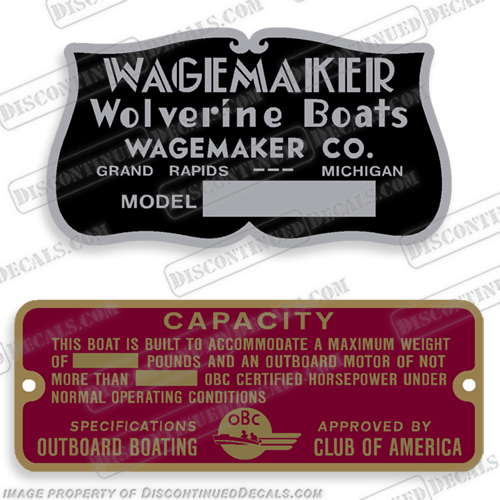 Wagemaker Wolverine Boats Model and Capacity Decals  Wagemaker, Wolverine, Capacity, Plate, model, decal, sticker, kit, set, 