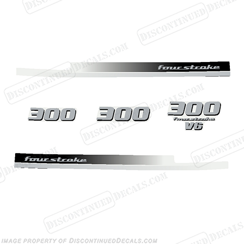 2008+ Yamaha 300 hp V6 Decals - Silver/Black for white engines  300, 300 hp, v 6, white, cowl, INCR10Aug2021
