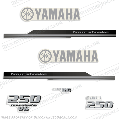 Yamaha 250hp V6 Decals - Silver - 2008+ 250 hp, 2009, 2011, 2012, 08. 09. 10, 11, 12, fourstroke, four-stroke, four stroke, INCR10Aug2021