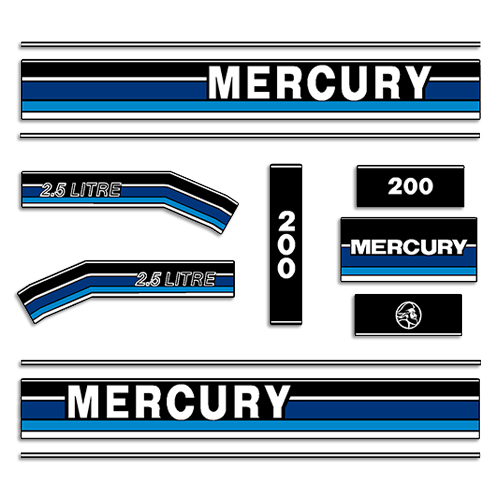 1991-1993 Mercury 200hp Decals - Custom Blue INCR10Aug2021