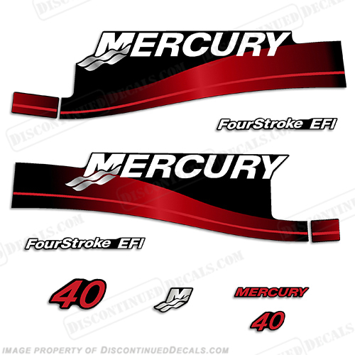 Mercury 40hp 4-Stroke EFI Decal Kit 1999-2004 (Red) INCR10Aug2021