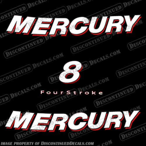 Mercury 8hp 4-Stroke 2006 Outboard Engine Decal Kit Mercury, 8, 8hp, 4-stroke, 4stroke, 4, stroke, four, fourstroke, 2006, 06, outboard, engine, decals, decal, kit,
