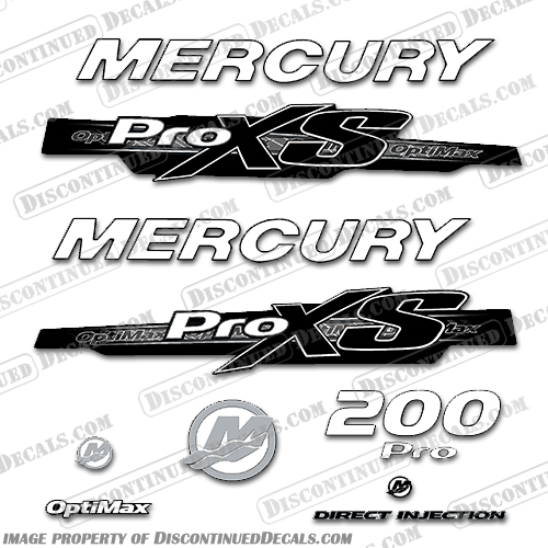 Mercury 200hp ProXS 2013+ Style Decals - White/Black pro xs, optimax proxs, optimax pro xs, optimax pro-xs, pro-xs, 200, 200hp, 200 hp, hp, horsepower, white, black, white/black,