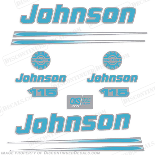 Johnson 115hp 2004 Decals - Blue/Silver INCR10Aug2021