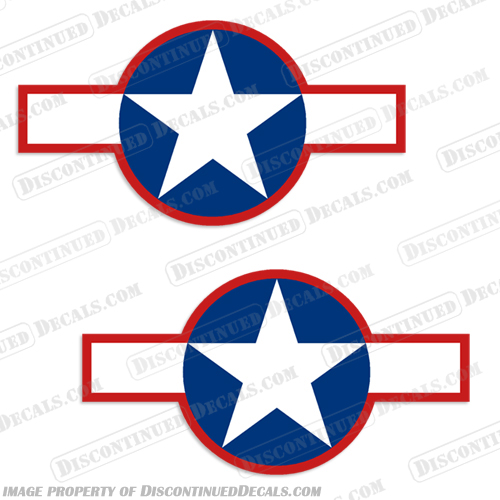 1943 Star Badge Aircraft Decal - Set of 2 vintage, aircraft, air, craft, decal, decals, sticker, star, bars, bar, badge, 1943, single, blue, red, airplane, label, set, of, 2, 