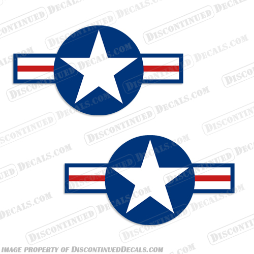 1943 Star Badge Aircraft Decal - Set of 2 - Style 2 vintage, aircraft, air, craft, decal, decals, sticker, star, bars, bar, badge, 1943, single, blue, red, airplane, label, set, of, 2, style, 2, 