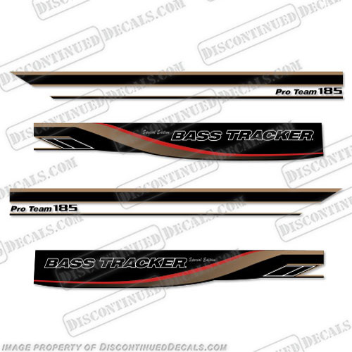 Bass Tracker Pro Team 185 Decals - Black / Gold / Red Bass, tracker, fish, the, finest, boat, boats, logo, lettering, decal, sticker, hull, sticker, INCR10Aug2021