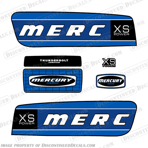 Mercury 2.5 Alien Cowl Retro XS Power Outboard Engine Decals - Blue merucyr, retro, xs, 2.5, alien, decals, decal, cowl, stickers, blue, mercury, outboard, engine, motor, thunderbolt, merc, 