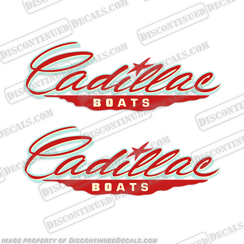 Cadillac Boat Decals - Red/Seafoam (Set of 2)   boat, logo, lettering, label, decal, sticker, ki, set, cadillac, caddy
