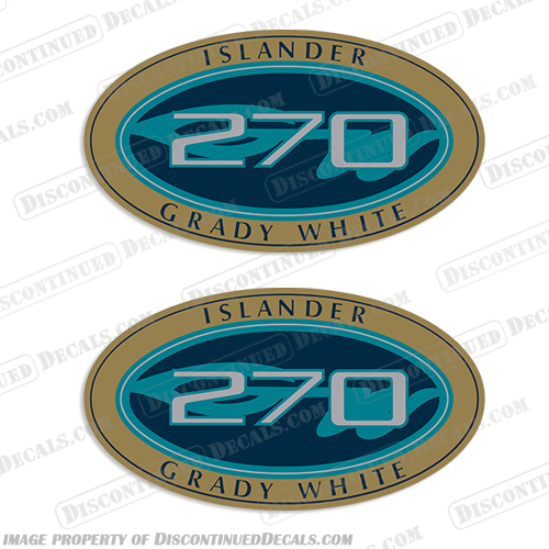 Grady White Islander 270 Logo Decals (Set of 2) grady, white, gradywhite, islander, 270, logo, logos, decal, decals, stickers, set, of, 2, 