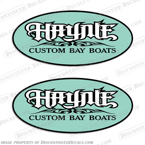 Haynie Custom Bay Boat Decals - Style 2 (Set of 2) - Any Color!  (Shown in Teal) boat, logo, decal, any, color, colors, boats, logo, decal, hull, sticker, label, haynie, boat, bay, custom, any, color, style, 2