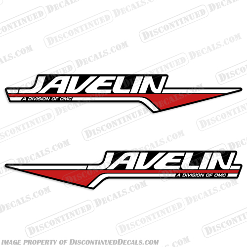 Javelin " A Division of OMC" Boat Decals (Set of 2)  javelin, omc, a, division, of, boat, decals, stickers, set. of, 2, outboard, logo, name, 