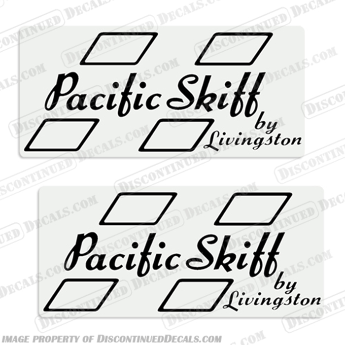 Pacific Skiff by Livingston Boat Decals - (Set of 2)  pacific, skiff, by, livingston, boat, decals, set, of, 2, two, small, little, stickers, clear, 