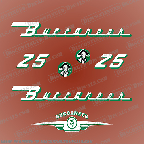 1953 -1955 Gale Buccaneer 25hp Boat Decals gale, buccaneer, 25hp, 25 hp, 25, hp, boat, decals, stickers, kit, vintage, outboard, motor, 