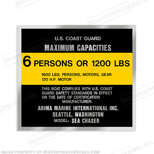 Sea Chaser Arima Marine Capacity Decal - 6 Person INCR10Aug2021