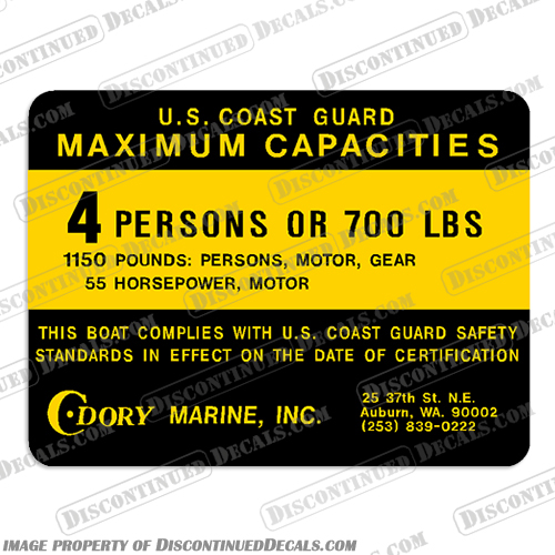 C Dory Marine Boat Decal - 4 Person Capacity Decal C, Dory, Marine, Boat, Decal, 4, four, person, people, capacity, decal, decals,