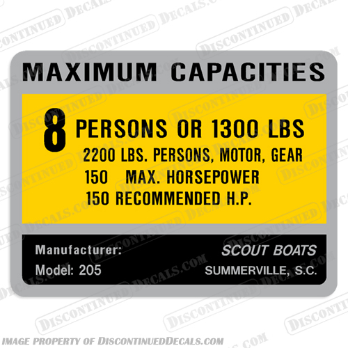 Scout Bay 205 Decal - 8 Person Capacity Decal scout, bay, scout bay, 205, 8, 8 person, capacity, decal