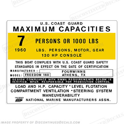 Four Winns Freedom 160 Capacity Decal - 7 Person INCR10Aug2021