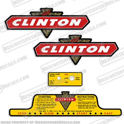Clinton 4.0 hp Vintage Outboard Motor Decal Kit clinton, decals, 4.0, 4, hp, vintage, outboard ,motor, engine, decal, stickers, sticker, kit, set