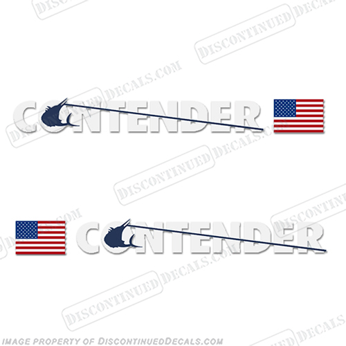 Contender Boat Logo Decal w/Flag - Set of 2 (White/Navy) INCR10Aug2021