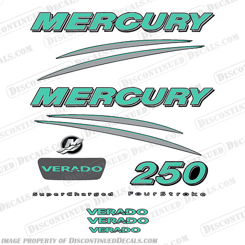 Mercury Verado 250hp Decal Kit - Aqua / Silver Custom, Mercury, Verado, 250, hp, Aqua, Silver, outboard, motor, engine, Decal, sticker, Kit