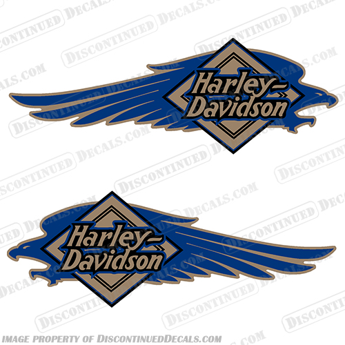 Harley-Davidson FXSTC Softail Decals Gold / Bllue (Set of 2) - Fuel Tank Decal Harley-Davidson, fxstc, Decals,  gold, blue, set, of, 2, (Set of 2), 14471, Harley, Davidson, Harley Davidson, soft, tail, 1995, 1996, 96, softtail, soft-tail, softail, harley-davidson, Fuel, Tank, Decal, INCR10Aug2021