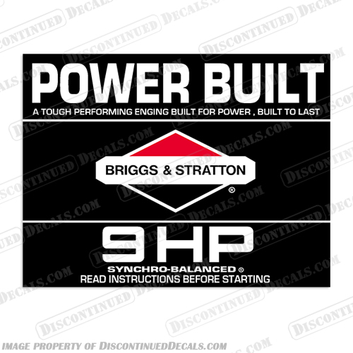 Briggs & Stratton 9HP Power Built Decal Briggs and Stratton, Briggs & Stratton, Briggs, Stratton, &, 9, 9hp, chainsaw, fuel, warning, label, decal, sticker