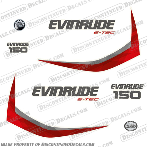 Evinrude 150hp G1 E-Tec Decal Kit (Graphic Red / Dark Grey) - 2011-2014 evinrude, decals, 150, hp, e-tec, 2015, g1, outboard, cowl stickers, red, stickers, kit, 2014, 2016, black, silver, boat, engine, dark, greay, dark grey, 2011, 2012, 2013,