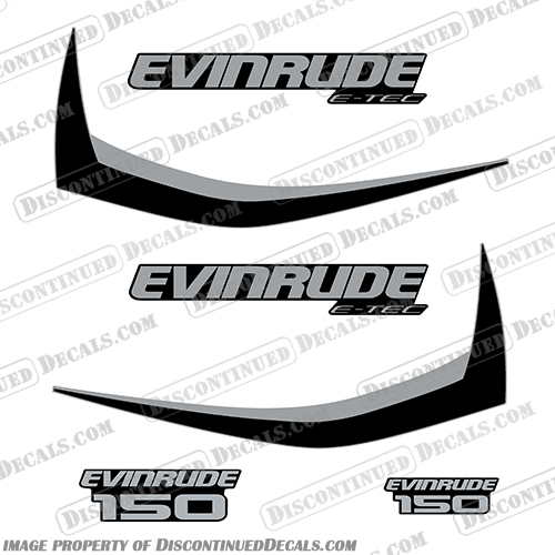 Evinrude 150hp E-Tec Decal Kit (Black) - 2011-2014 evinrude, 150, 150hp, hp, e-tec, etec, 2011 - 2014, 2014, 2011, 2012, 2013, g1, generation, outboard, engine, motor, decal, sticker, kit, set, black, decals, stickers, high, output, ho, 