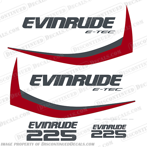 Evinrude 225hp G1 E-Tec Decal Kit (Red) - 2014-2016 evinrude, 250, 250hp, hp, e-tec, etec, 2013, 2012, 2014, g1, generation, outboard, engine, motor, decal, sticker, kit, set, 225, 225hp