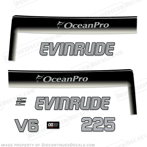 Evinrude 225hp Ocean Pro Decals - Custom Silver/Black 225, 225 hp, oceanpro, ocean-pro, INCR10Aug2021