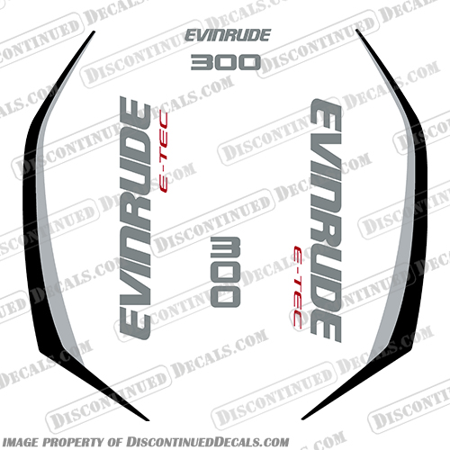 Evinrude 300hp G2 E-Tec Decal Kit (Silver / Dark Grey / Black) - 2014-2019 evinrude, decals, 300, hp, e-tec, 2015, g2, outboard, cowl stickers, red, stickers, kit, 2014, 2016, black, silver, boat, engine, dark, greay, dark grey, 2015, black, 2019,