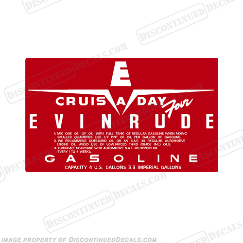Evinrude 1958 4 Gallon Fuel Tank Decal STYLE 2 INCR10Aug2021