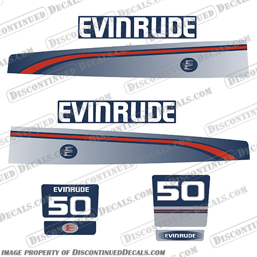 Evinrude 1995 1996 1997 50hp Decal Kit - Blue Evinrude, 1995, 1996, 1997, 50, 50hp, hp, horse, power, horsepower, decal, decals, kit