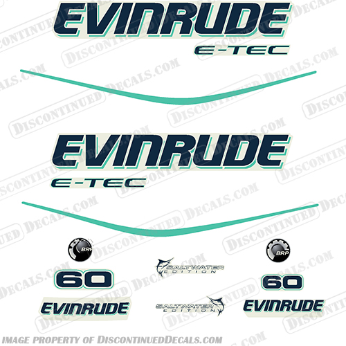 Evinrude 60hp ETEC E-TEC outboard engine decals/sticker kit 