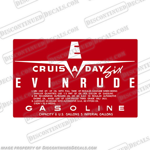 Evinrude 1958 6 Gallon Fuel Tank Decal STYLE 2  evinrude, 6, gal, 1958, fuel, tank, decal, sticker