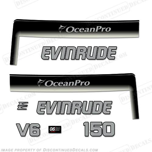 Evinrude 150hp Ocean Pro Decals - Custom Silver/Black INCR10Aug2021