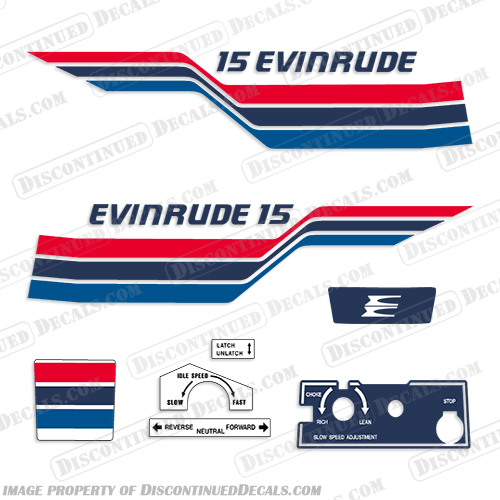 1977 Evinrude 15hp Decal Kit evinrude, 15hp, 15, hp, decal, kit, stickers, set, vintage, boat, motor, old, 