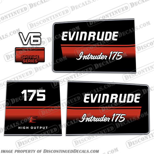 Evinrude 175hp Intruder Spitfire Series Decal Kit 1992 1993 1994 evinrude, decals, 175, 175hp, hp, horse, power, horsepower, v6, intruder, spitfire, series, 1994, 1992, 1993, outboard, stickers, kit