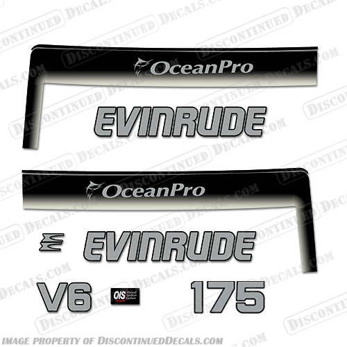 Evinrude 175hp Ocean Pro Decals - Custom Silver/Black  evinrude, oceanpro, v6, decals, 175, hp, ocean, pro, custom, silver, black