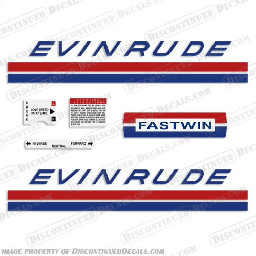 Evinrude 18hp 1969 Decal Kit evinrude, 18, hp, 18hp, 1969, fastwin, decals, kit, vintage, outboard, stickers, set, 