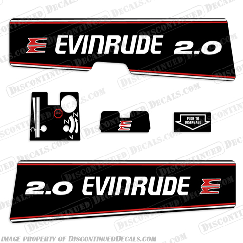 Evinrude 2.0hp Decal Kit - 1993-1994   evinrude, 2.0hp, 2.0, 20, 2, 0, hp, 1991, 1992, 1993, 1994, outboard, engine, motor, decal, sticker, kit, set, 91, 92, 93, 94, decals, vintage,