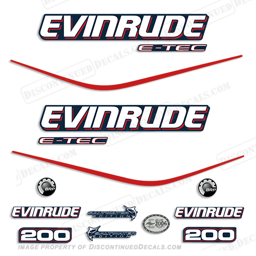 Evinrude 200hp E-Tec Decal Kit - Blue Cowl INCR10Aug2021
