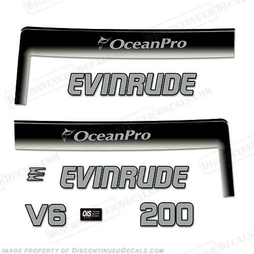 Evinrude 200hp Ocean Pro Decals - Custom Silver/Black INCR10Aug2021