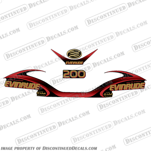 Evinrude 200hp V6 Ficht Ram Decal Kit - RED - 2001 evinrude, 200, ficht, ram, injection, decal, kit, decals, stickers, logos, outboard, motor, boat, engine, cover, 2001, 1990s, 2000s, V6, v6, Red,
