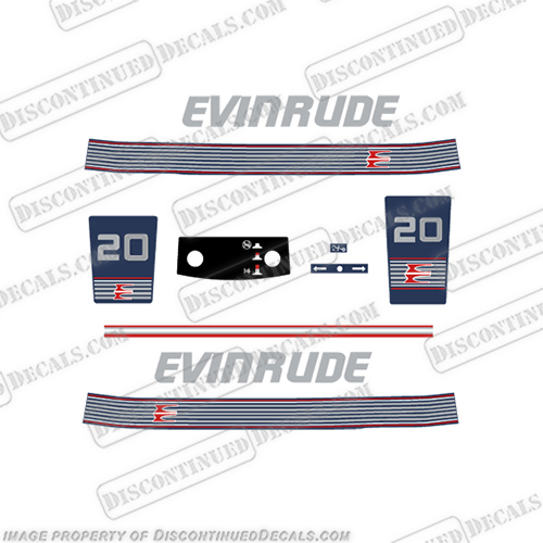 Evinrude 1990 - 1991 20hp Decal Kit  evinrude, decals, 20, hp, 1990, 1991, outboard, boat, engine, decal, stickers, kit