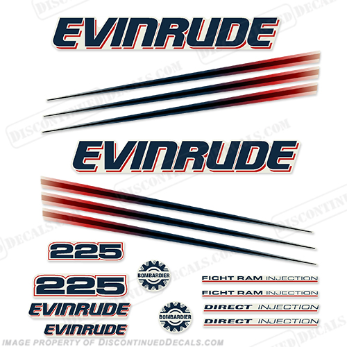 Evinrude 225hp Bombardier Decals 2002 - 2006 INCR10Aug2021