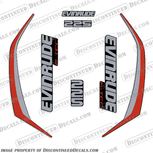Evinrude 225hp G2 E-Tec Decal Kit (Red) - 2014-2019 evinrude, decals, 225, hp, e-tec, 2015, g2, outboard, cowl stickers, red, stickers, kit, 2014, 2016, black, silver, boat, engine, 2015, 225hp, 