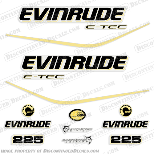 Evinrude 225hp E-Tec Decal Kit - Light Yellow evinrude, decals, 225, hp, e-tec, custom, yellow, stickers, boat, decals, decalm set, engine, outboard, motor, light, 